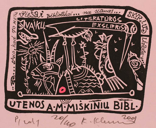 Exlibris by Klemensas Kupriunas from Lithuania for Utenos A. ir M. Miskiniu Viesoji Biblioteka - Abstract 