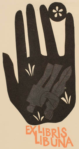 Exlibris by Miroslav Houra from Czech Republic for ? Libuna - Hand(s) Couple 