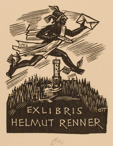 Exlibris by Herbert S. Ott from Germany for Helmut Renner - Hermes Mythology 