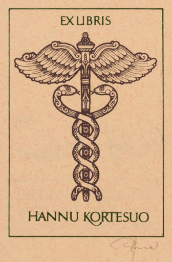 Exlibris by Hannu Paalasmaa from Finland for Hannu Kortesuo - Fauna Mythology 