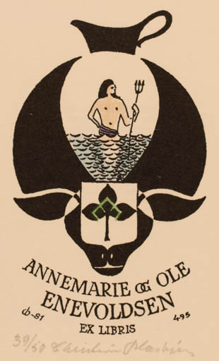 Exlibris by Christian Blæsbjerg from Denmark for AnneMarie og Ole Enevoldsen - Mythology 