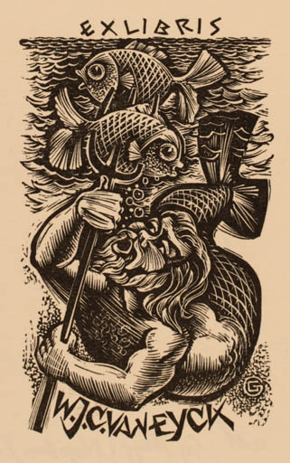 Exlibris by G. Gandaen from Belgium for W. J. C. Van Eyck - Fish Mythology 