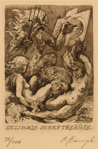 Exlibris by Petr Hampl from Czechoslovakia for Josef Tresnak - Woman Mythology 