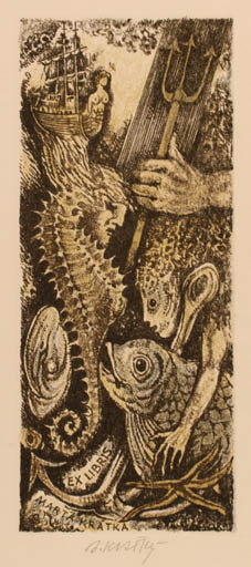 Exlibris by Bohumil Kratky from Czech Republic for Marta Krátká - Maritime Mythology 