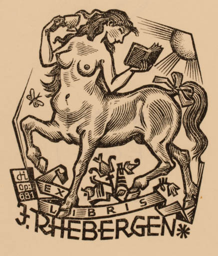 Exlibris by Istvàn Drahos from Hungary for G. Jan Rhebergen - Fable Animal Mythology 