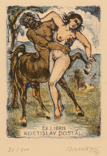 Exlibris by Bohumil Kratky from Czech Republic for Rostislav Dostal - Mythology 