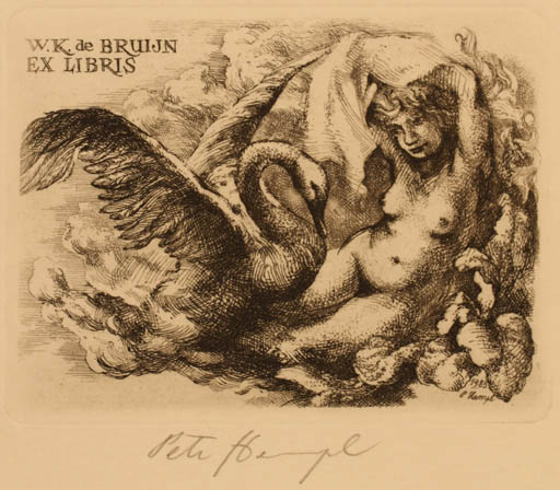 Exlibris by Petr Hampl from Czech Republic for Daniel de Bruin - Leda and the Swan Mythology 