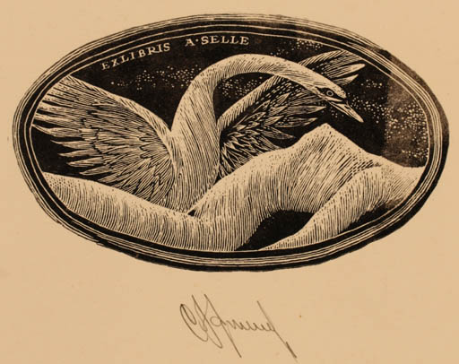 Exlibris by Serik Kulmechtkenov from Russia for Familie A. Selle - Leda and the Swan Mythology 