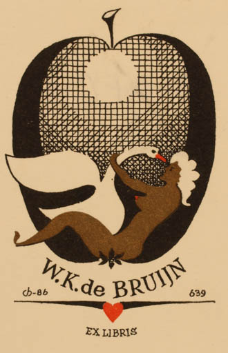 Exlibris by Christian Blæsbjerg from Denmark for W.K. De Bruijn - Leda and the Swan Mythology 