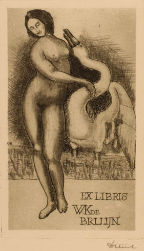 Exlibris by Victor Dàniel from Hungary for W.K. De Bruijn - Leda and the Swan Mythology 