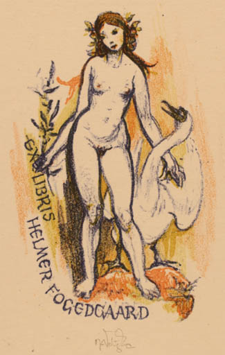 Exlibris by Jaroslav Vodrazka from Czech Republic for Helmer Fogedgaard - Leda and the Swan Mythology 