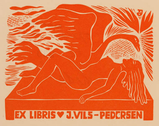 Exlibris by Jüri Arrak from Estonia for Jørgen Vils Pedersen - Leda and the Swan Mythology 