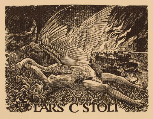 Exlibris by Simon Brett from Great Britain for Lars C. Stolt - Leda and the Swan Mythology 