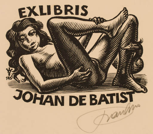 Exlibris by Frank-Ivo van Damme from Belgium for Johan de Batist - Leda and the Swan Mythology 