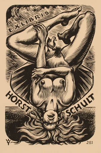 Exlibris by Frank-Ivo van Damme from Belgium for Horst Schult - Leda and the Swan Mythology 