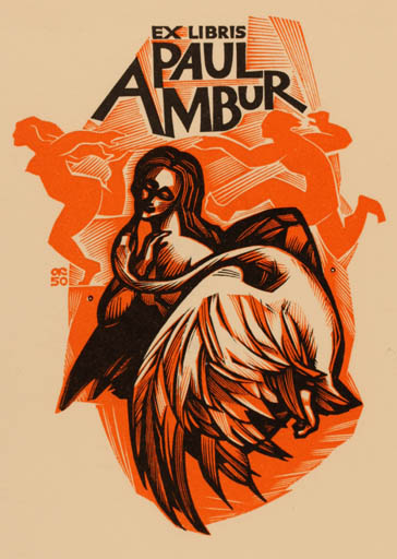 Exlibris by Anatolij Kalaschnikow from Russia for Paul Ambur - Leda and the Swan Mythology 