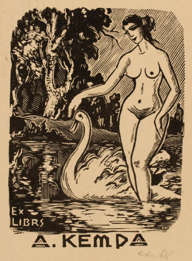 Exlibris by Konstantin S. Koslovskij from Russia for Andrzej Kempa - Leda and the Swan Mythology 