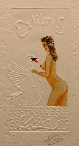 Exlibris by Lorentz May from Denmark for Lorentz May - Leda and the Swan Mythology 