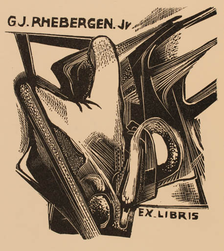 Exlibris by Ru van Rossem from Netherland for G. Jan Rhebergen - Leda and the Swan Mythology 