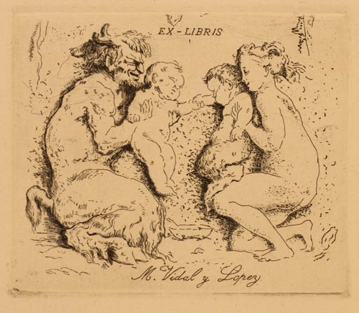 Exlibris by Vicente Beltran from Spain for M. Vidal Lopez - Mythology Pan/Faun 