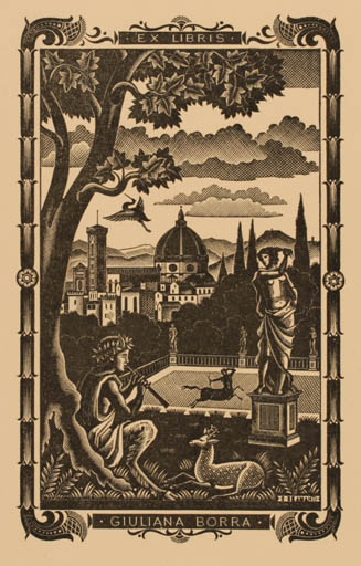 Exlibris by Bruno Bramanti from Italy for Giuliana Borra - City Mythology 