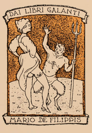 Exlibris by I. Brunnello from Italy for Mario de Filippis - Mythology Pan/Faun 