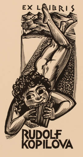 Exlibris by Gerard Gaudaen from Belgium for Wladimir Rudolf Kopilow - Mythology Pan/Faun 