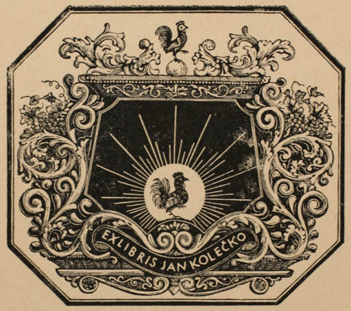 Exlibris by A. Janda from Czech Republic for Jan Kolecko - Bird Ornament Sun 