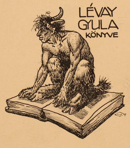 Exlibris by Jenö Haranghy from Hungary for Lévay Gyula - Book Mythology Pan/Faun 