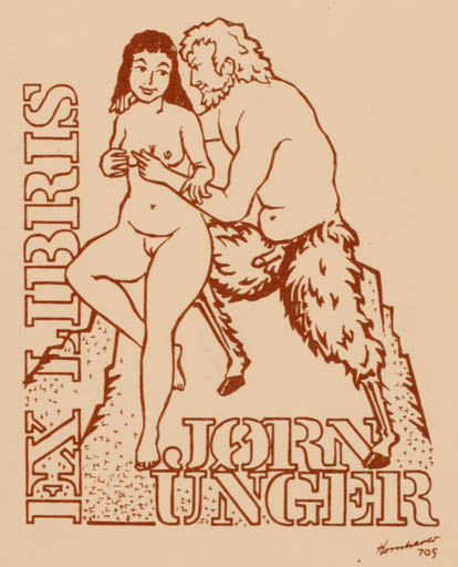 Exlibris by Hans Chr. Hornhaver from Denmark for Jørn Unger - Erotica Mythology Pan/Faun 