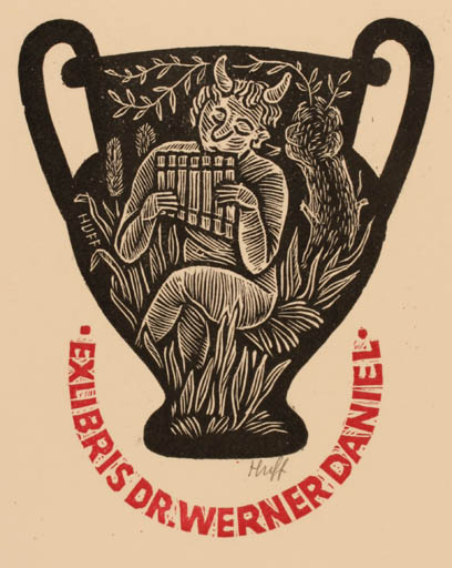 Exlibris by Hermann Huffert from Germany for Dr. Werner Daniel - Mythology Pan/Faun 