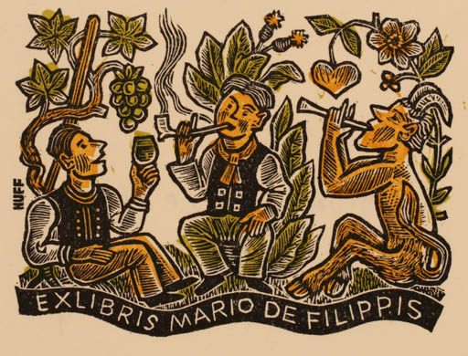 Exlibris by Hermann Huffert from Germany for Mario de Filippis - Pan/Faun Wine 