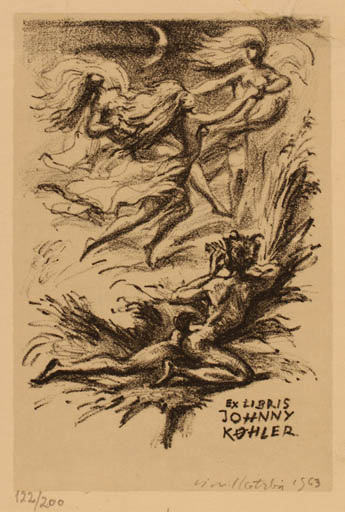 Exlibris by Emil Kotrba from Czechoslovakia for Køhler Johnny - Dancing Mythology Pan/Faun 