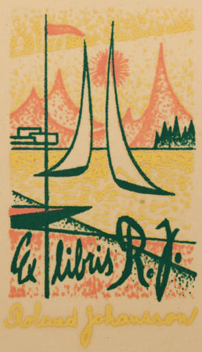 Exlibris by V. Jandesek from Czech Republic for Roland Johannson - Mountain Maritime Ship/Boat 