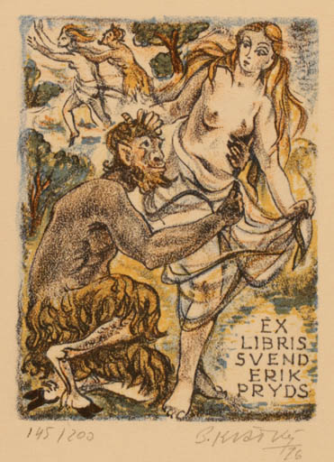 Exlibris by Bohumil Kratky from Czechoslovakia for Svend Erik Pryds - Mythology Pan/Faun 