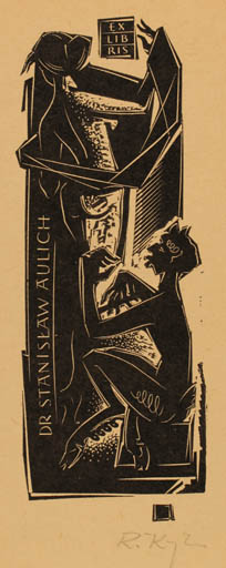 Exlibris by Ryszard Krzywka from Poland for Dr. Stanislaw Aulich - Mythology Pan/Faun 