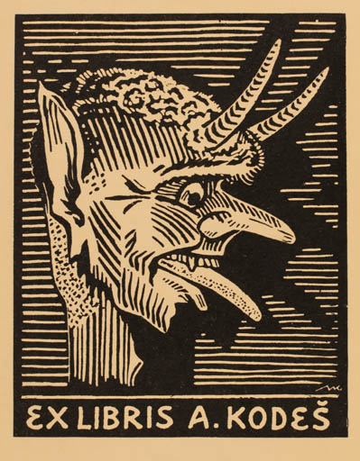 Exlibris by Fr. Molik from Czechoslovakia for A. Kodes - Mythology Pan/Faun 