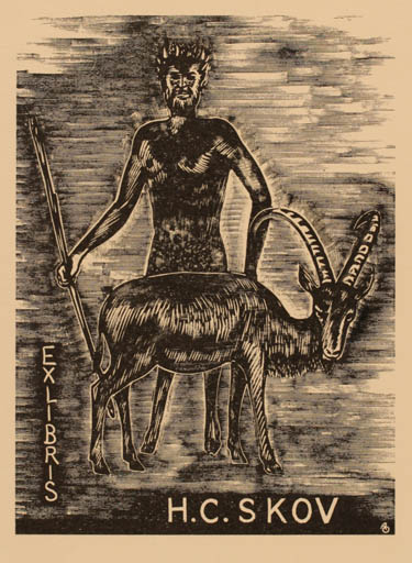 Exlibris by Arne Olsen from Denmark for Henry Carlo Skov - Mythology Pan/Faun 