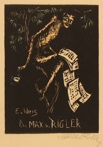 Exlibris by Karl Rotky from Austria for Max von Rigler - Mythology Pan/Faun 