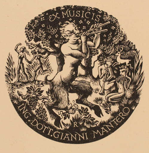 Exlibris by Pam Georg Rueter from Netherland for Gianni Mantero - Mythology Pan/Faun 