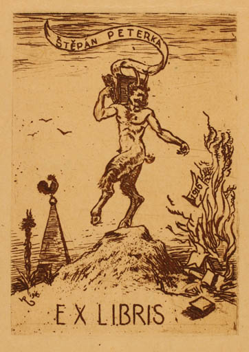 Exlibris by Vaclav Rytir from Czechoslovakia for Stepan Peterka - Mythology Pan/Faun 