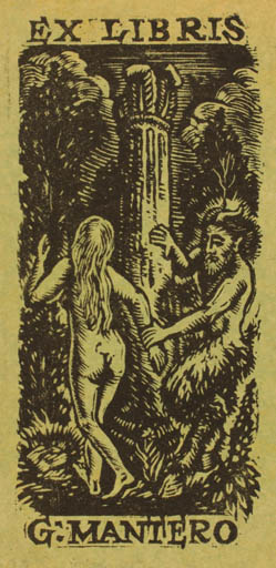 Exlibris by Hugo Silbersky from Czechoslovakia for Gianni Mantero - Woman Mythology Pan/Faun 