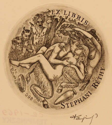 Exlibris by Istvan Tempinszky from Hungary for Stephani Rethy - Erotica Pan/Faun 