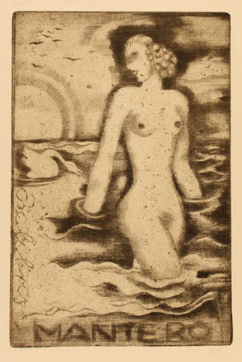 Exlibris by Michael Fingesten from Italy for Gianni Mantero - Leda and the Swan Mythology 