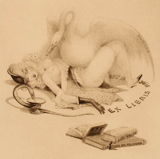 Exlibris by Jean Marisot from France for Hubert M. Dewez - Leda and the Swan Mythology 