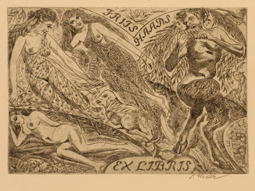 Exlibris by Ladislav Vlodek from Czechoslovakia for Frits Haans - Mythology Pan/Faun 