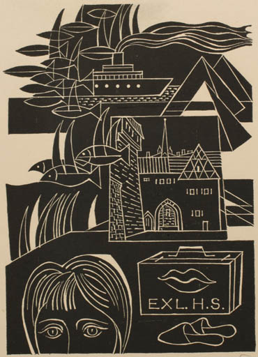 Exlibris by Dusan Janousek from Czech Republic for ? H. S. - Fish Maritime Ship/Boat 