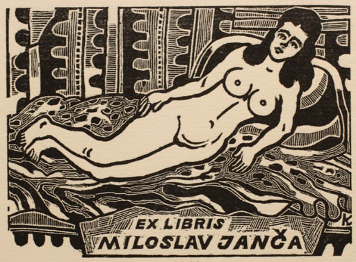 Exlibris by Ladislav J. Kaspar from Czech Republic for Miroslav Janca - Woman Nude 