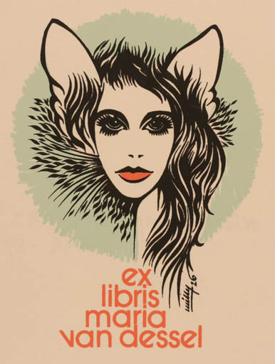 Exlibris by Willy Braspennincx from Belgium for Maria van Dessel - Portrait Surrealism 