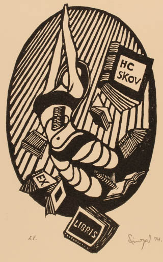 Exlibris by Torben Fingal from Denmark for Henry Carlo Skov - Book Woman 